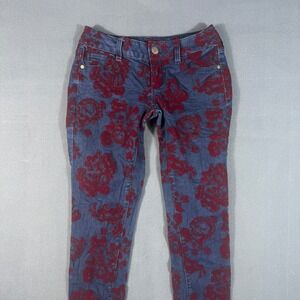 Decree Jeans Womens 3 Blue Red Super Skinny Flocked Floral Rose Denim Pants